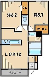 西武池袋線 所沢駅 徒歩15分の賃貸アパート 1階2LDKの間取り