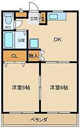 西武多摩湖線 武蔵大和駅 徒歩13分の賃貸アパート 2階2DKの間取り