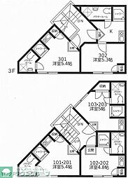 西武新宿線 西武柳沢駅 徒歩4分の賃貸アパート 3階1Kの間取り