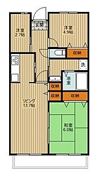 西武池袋線 清瀬駅 徒歩9分の賃貸マンション 7階2LDKの間取り