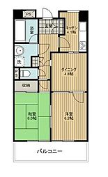 JR武蔵野線 東所沢駅 徒歩9分の賃貸マンション 2階2DKの間取り