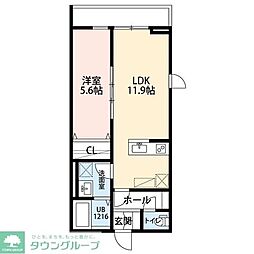 西武池袋線 所沢駅 徒歩15分の賃貸アパート 1階1LDKの間取り