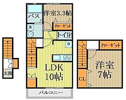 西武新宿線 東村山駅 徒歩5分の賃貸アパート 2階1LDKの間取り