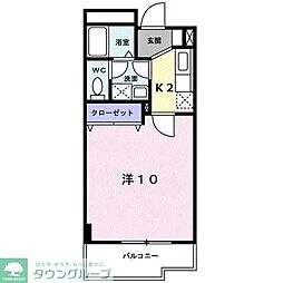 西武新宿線 東伏見駅 徒歩4分の賃貸マンション 2階1Kの間取り