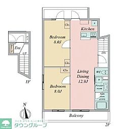 練馬区中村北2丁目マンション 2LDKの間取図画像