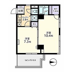 信開ウエラコート日之出町 4階2Kの間取り