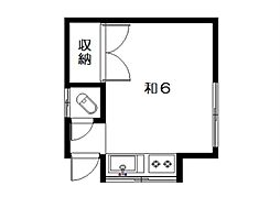 森ハウス 1階ワンルームの間取り