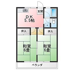 松ヶ丘ハイツ 2DKの間取図画像