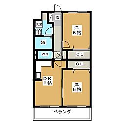 グレースコート法典 2DKの間取図画像
