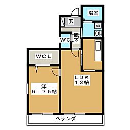 オークヒル 1LDKの間取図画像
