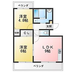 クローバーハイツ 2LDKの間取図画像