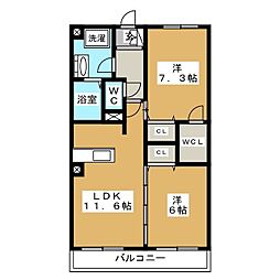 COURTBREEZE船橋中山 2LDKの間取図画像