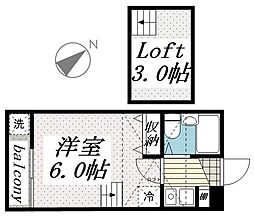 ジュネパレス新松戸第11 2階1Kの間取り