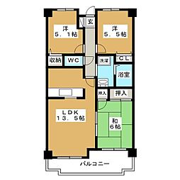 大新ヒルズ 3LDKの間取図画像