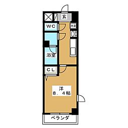 ローズドミール 1Kの間取図画像