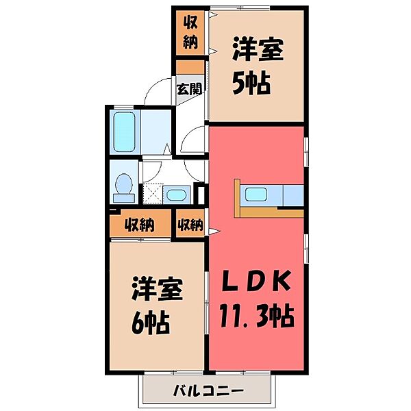 セジュール松本 A ｜栃木県宇都宮市若草3丁目(賃貸アパート2LDK・2階・50.09㎡)の写真 その2