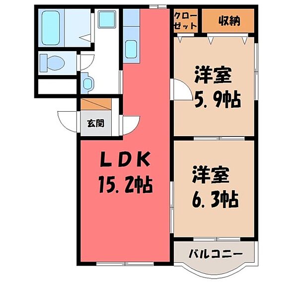 ピュアライフ大森 ｜栃木県宇都宮市岩曽町(賃貸マンション2LDK・1階・57.85㎡)の写真 その2