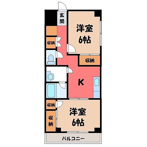 クランブレ西川田 ｜栃木県宇都宮市西川田南1丁目(賃貸マンション2K・3階・45.49㎡)の写真 その2