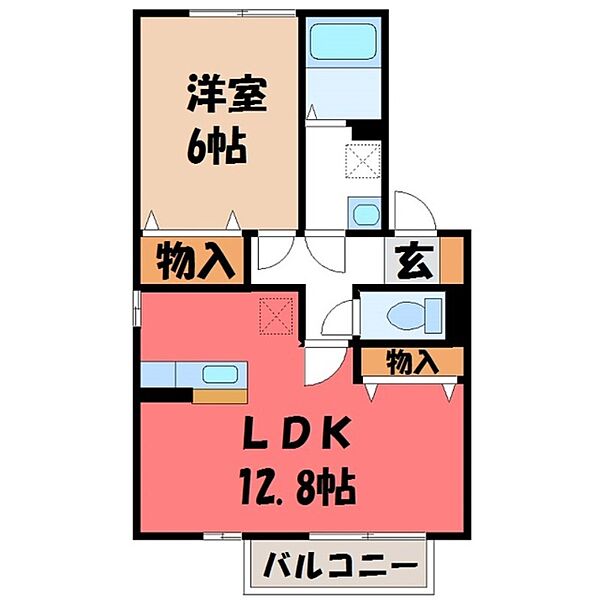 グリーン・リーフ下高間木 B ｜栃木県真岡市下高間木1丁目(賃貸アパート1LDK・1階・45.42㎡)の写真 その2