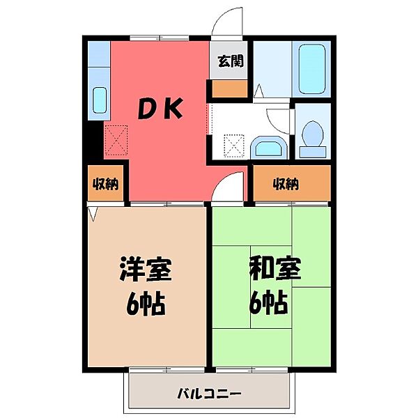 フレンド宝木 B ｜栃木県宇都宮市宝木町2丁目(賃貸アパート2DK・2階・40.07㎡)の写真 その2