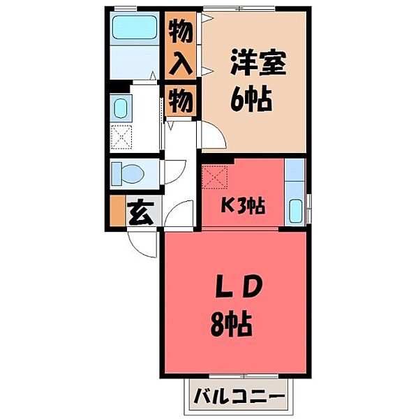 マナーハウス B ｜栃木県真岡市亀山1丁目(賃貸アパート1LDK・1階・41.26㎡)の写真 その2