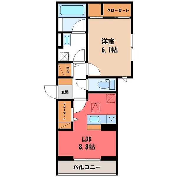 TORISIAS 今泉3丁目 ｜栃木県宇都宮市今泉3丁目(賃貸アパート1LDK・1階・41.32㎡)の写真 その2