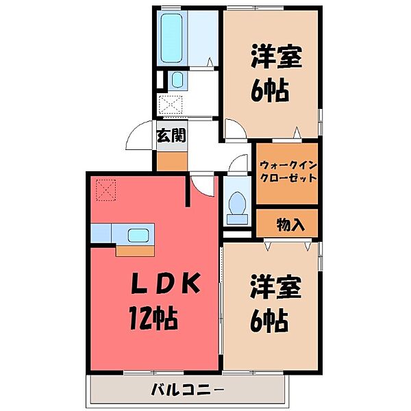 カサグランデ藤 II ｜栃木県宇都宮市簗瀬4丁目(賃貸アパート2LDK・1階・56.30㎡)の写真 その2