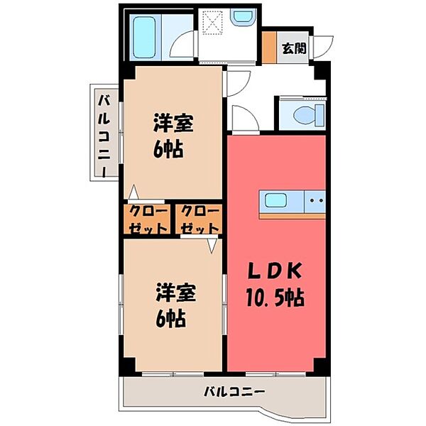 リベルテ ｜栃木県宇都宮市川田町(賃貸マンション2LDK・3階・53.04㎡)の写真 その2