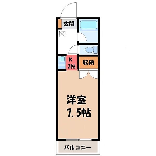 上戸祭ハイツ ｜栃木県宇都宮市上戸祭町(賃貸アパート1K・1階・22.35㎡)の写真 その2