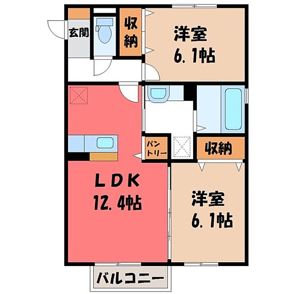 ラ・ポーテ A ｜栃木県宇都宮市豊郷台2丁目(賃貸アパート2LDK・1階・58.67㎡)の写真 その2