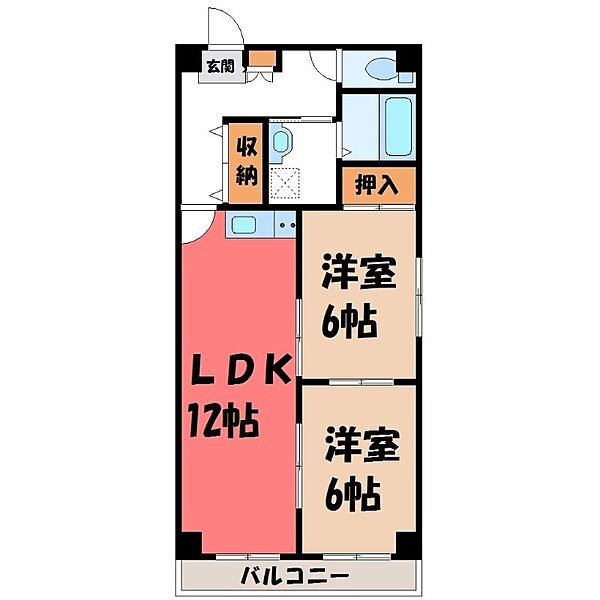 アーバンシェル A館 ｜栃木県宇都宮市南大通り4丁目(賃貸マンション2LDK・3階・60.99㎡)の写真 その2