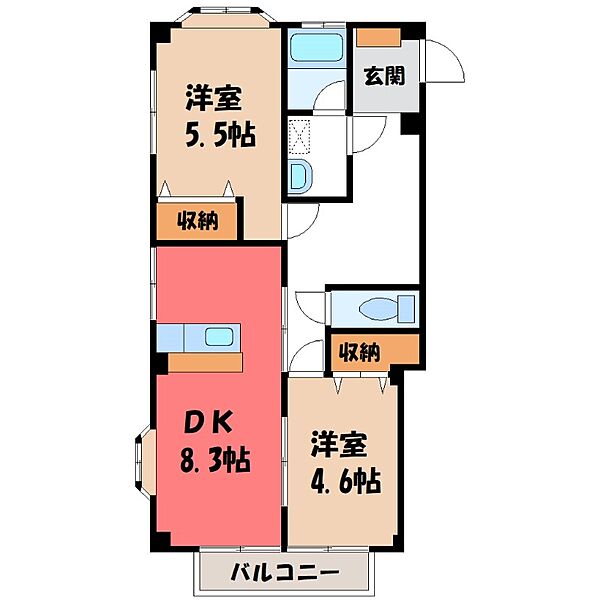 ヴィラグリーン ｜栃木県栃木市柳橋町(賃貸マンション2DK・2階・48.60㎡)の写真 その2