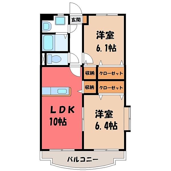 ユーミーハイセレクション ｜茨城県筑西市市野辺(賃貸マンション2LDK・2階・53.70㎡)の写真 その2