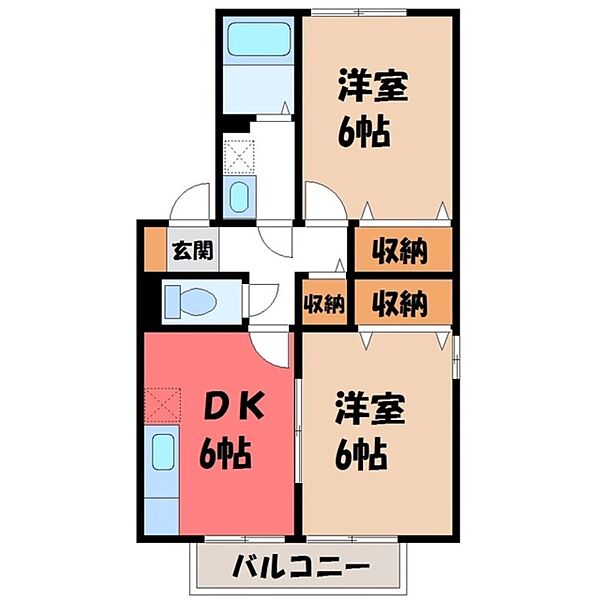 ウインドワードガーデンズ A ｜栃木県小山市若木町1丁目(賃貸アパート2DK・1階・45.42㎡)の写真 その2