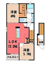 リブフラット B  ｜ 栃木県下野市石橋（賃貸アパート2LDK・2階・58.67㎡） その2