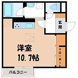 JR東北新幹線 小山駅 徒歩22分の賃貸アパート 1階ワンルームの間取り