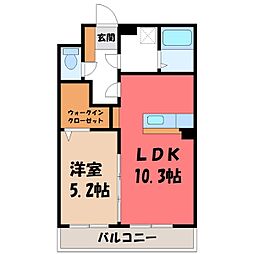 JR東北新幹線 小山駅 徒歩19分の賃貸マンション 1階1LDKの間取り