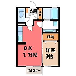 JR東北本線 小山駅 バス7分 フレッシュ北下車 徒歩4分の賃貸アパート 1階1DKの間取り