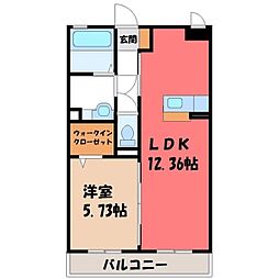 JR東北本線 岡本駅 徒歩15分の賃貸マンション 1階1LDKの間取り