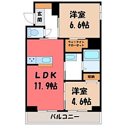 JR東北本線 小山駅 バス15分 城南小前下車 徒歩29分の賃貸マンション 1階2LDKの間取り