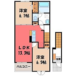 JR東北本線 小金井駅 4.2kmの賃貸アパート 2階2LDKの間取り