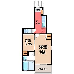 真岡鐵道 寺内駅 4.1kmの賃貸アパート 1階2Kの間取り