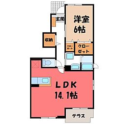 真岡鐵道 真岡駅 徒歩23分の賃貸アパート 1階1LDKの間取り