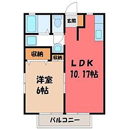 JR東北本線 宇都宮駅 徒歩17分の賃貸アパート 2階1LDKの間取り