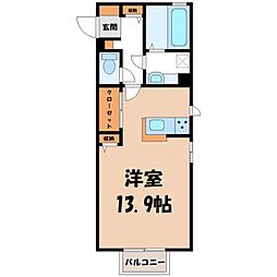 JR東北新幹線 小山駅 徒歩16分の賃貸アパート 1階ワンルームの間取り
