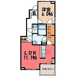 JR水戸線 結城駅 徒歩29分の賃貸アパート 1階1LDKの間取り