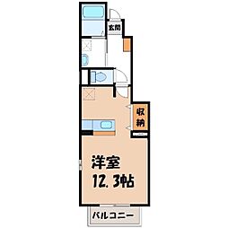 真岡鐵道 真岡駅 徒歩13分の賃貸アパート 1階ワンルームの間取り