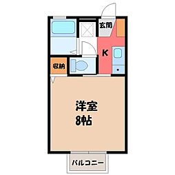 JR水戸線 結城駅 徒歩17分の賃貸アパート 1階1Kの間取り