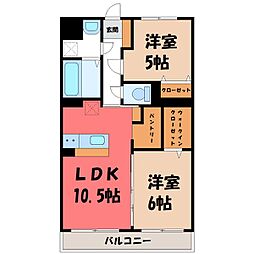 真岡鐵道 真岡駅 4.2kmの賃貸マンション 4階2LDKの間取り