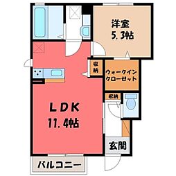 湘南新宿ライン宇須 間々田駅 徒歩29分の賃貸アパート 1階1LDKの間取り